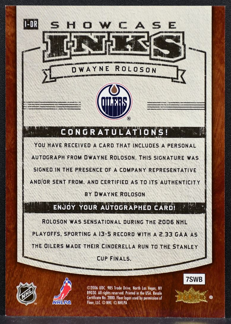 2005-06 Flair Showcase INKS Dwayne Roloson I-DR Edmonton Oilers Auto 1391