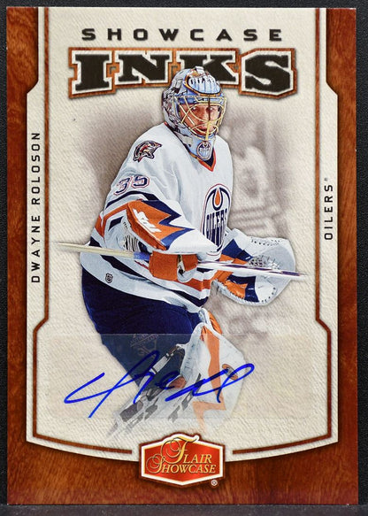 2005-06 Flair Showcase INKS Dwayne Roloson I-DR Edmonton Oilers Auto 1391