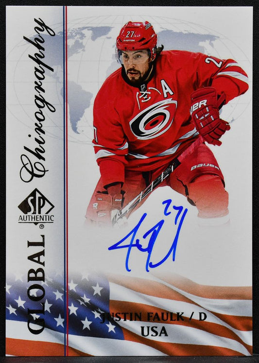 2015-16 SP Authentic Global Chirography Justin Faulk USA-JF Auto 9767