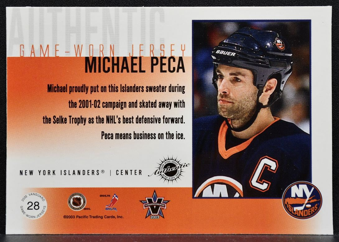 2003-04 Pacific Vanguard Jersey Michael Peca 28 Islanders 322/505 Jersey 6144