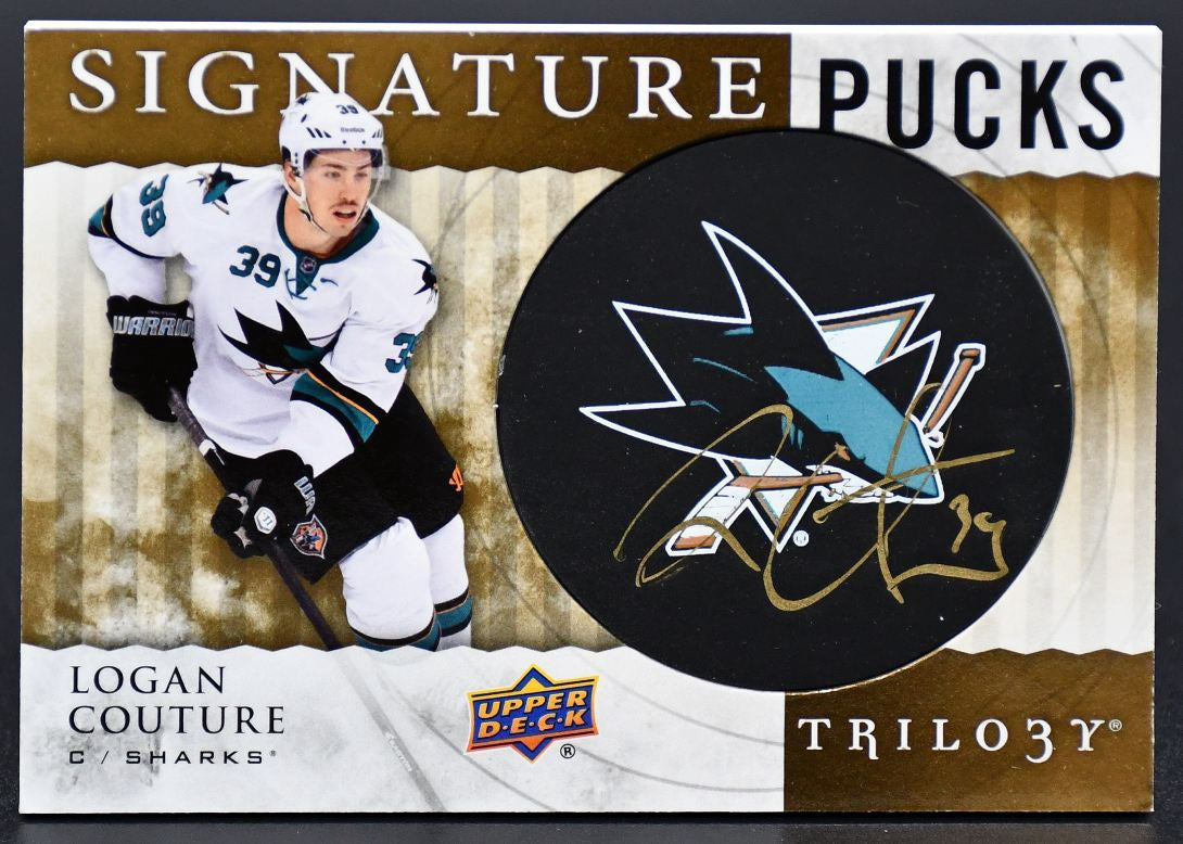 2014-15 UD Trilogy Signature Pucks Logan Couture SP-LC Auto