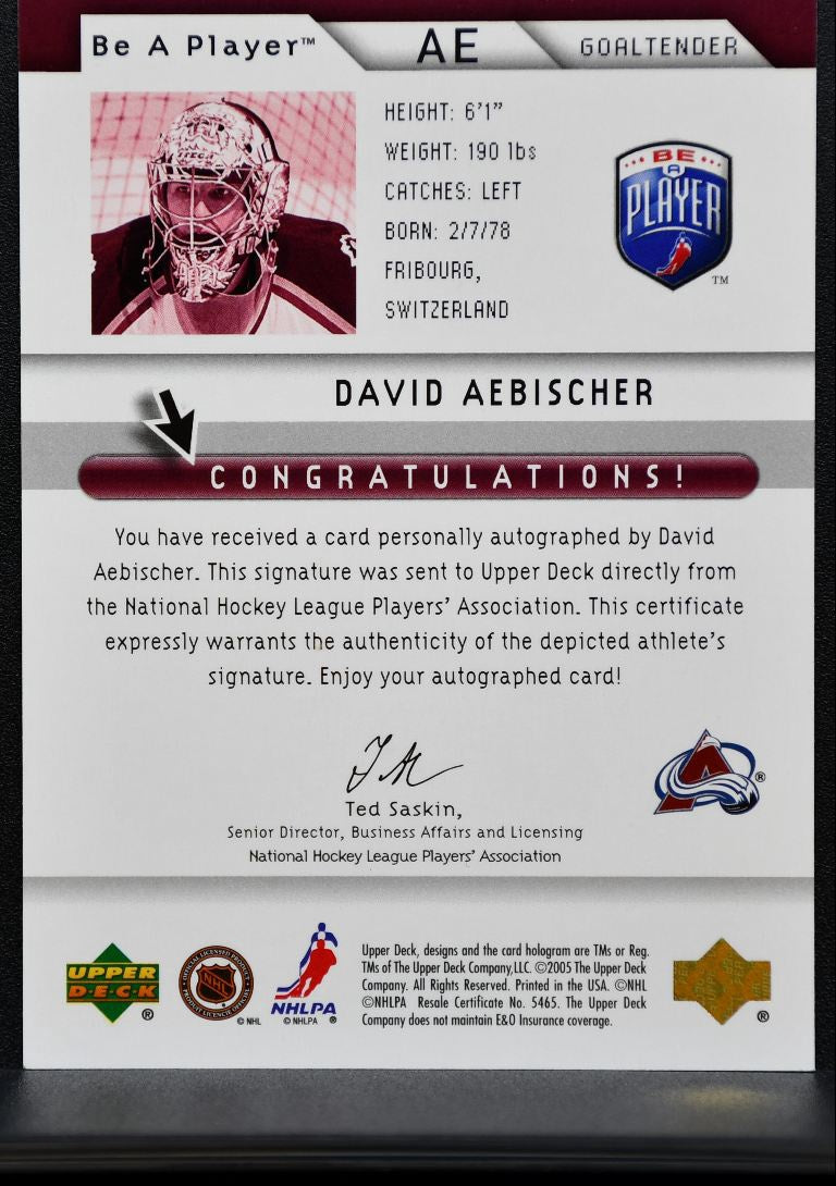 2005-06 UD Be a Player Signatures David Aebischer Avalanche Auto 0704