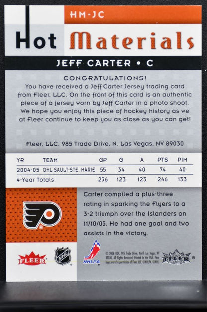 2005-06 Fleer Hot Prospects Materials Jeff Carter Jersey 1237