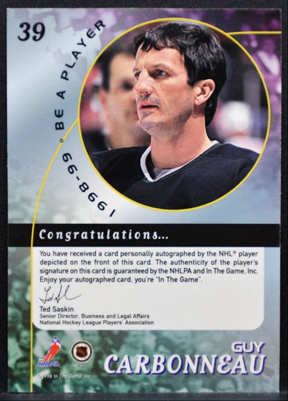 1998-99 Be a Player Autographs Guy Carbonneau 39 Dallas Stars Auto 9441