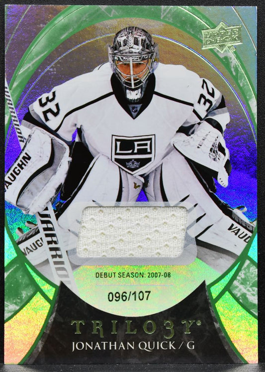 2015-16 UD Trilogy Green Rainbow Foil Jonathan Quick 40 Kings Jersey 9301