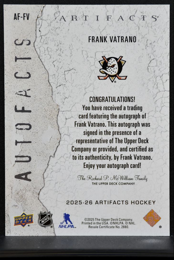 2025-26 Upper Deck Artifacts Autofacts Frank Vatrano Anaheim Ducks Auto 2683