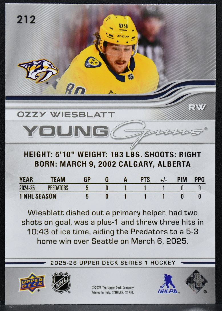 2025-26 Upper Deck Series 1 Young Guns Ozzy Wiesblatt 212 RC 1746