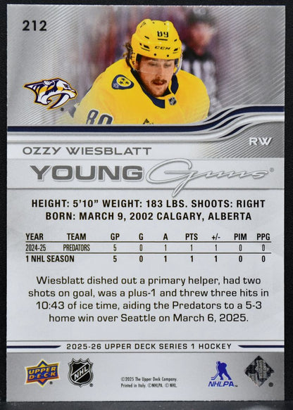 2025-26 Upper Deck Series 1 Young Guns Ozzy Wiesblatt 212 RC 1746