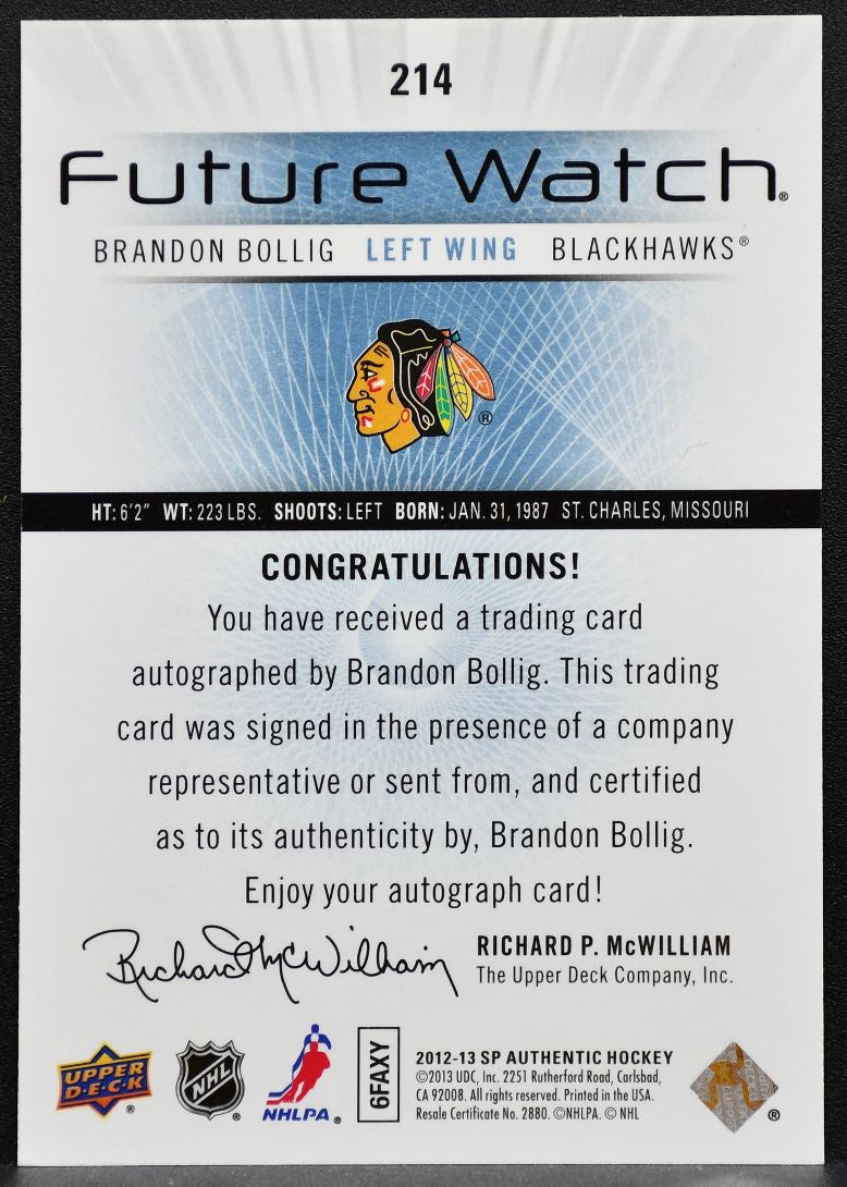 2012-13 SP Authentic Future Watch Auto Brandon Bollig RC Auto 035/999 8858