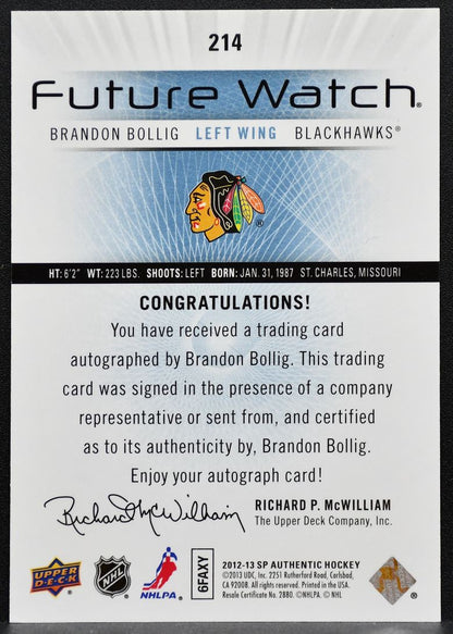 2012-13 SP Authentic Future Watch Auto Brandon Bollig RC Auto 035/999 8858
