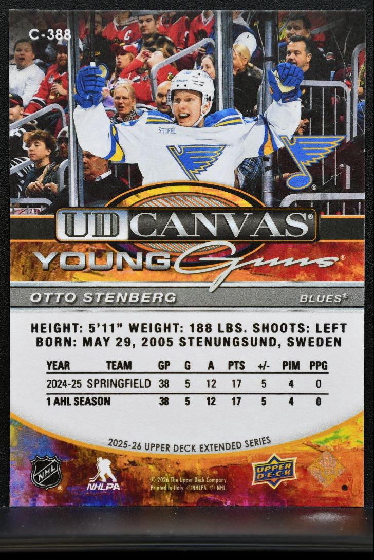 2025-26 UD Extended Series UD Canvas Young Guns Otto Stenberg Blues RC 3512