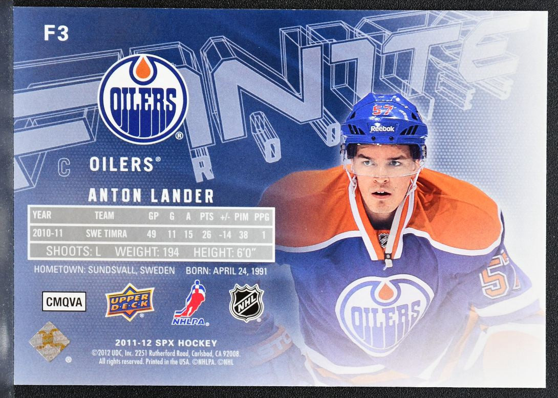 2011-12 SPx Finite Rookies Anton Lander F3 Edmonton Oilers RC 429/499 8297