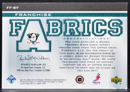 2003-04 Upper Deck Franchise Fabrics Sergei Fedorov Mighty Ducks Jersey 7522