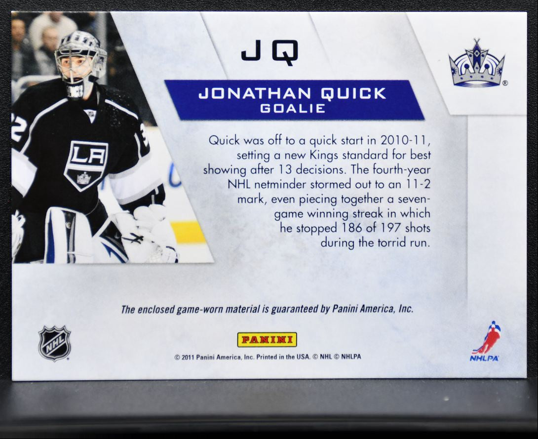 2011-12 Panini Zenith Winter Warriors Jersey Jonathan Quick Kings Jersey 1251