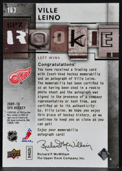 2009-10 SPx Rookie Auto Jersey Ville Leino 163 RC Auto 224/799 Jersey 4105