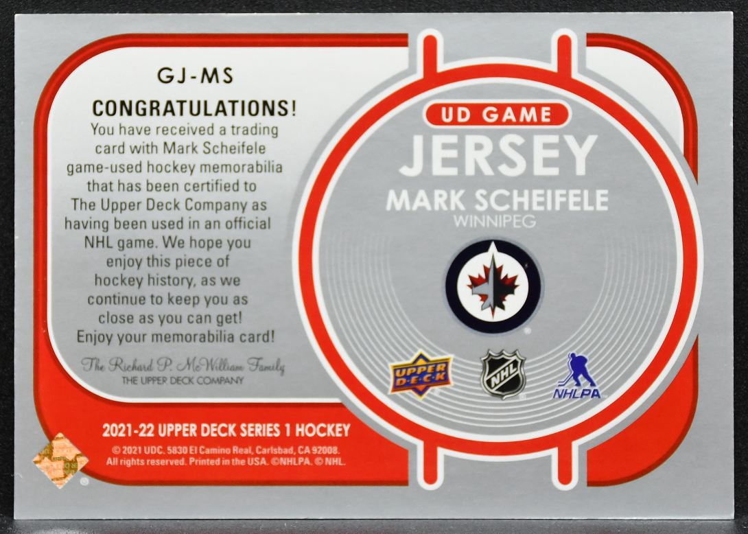 2021-22 Upper Deck UD Game Jersey Mark Scheifele 61 Winnipeg Jets Jersey 6470