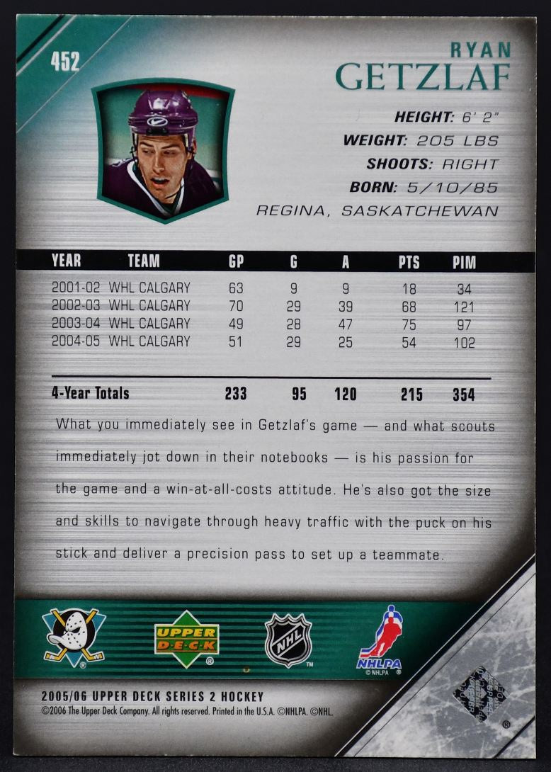 2005-06 UD Series 2 Young Guns Ryan Getzlaf 452 RC