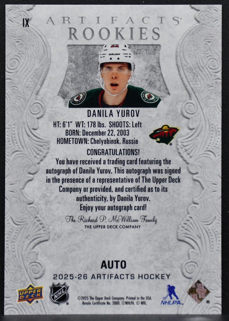 2025-26 Upper Deck Artifacts Rookies Auto Redemptions Danila Yurov RC Auto 6445
