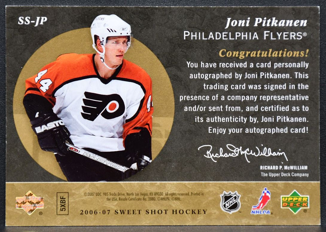 2006-07 Upper Deck Sweet Shot Signature Joni Pitkanen SS-JP Flyers Auto 2483