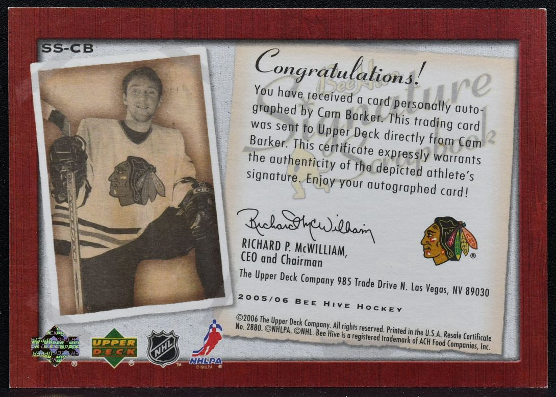 2005-06 Upper Deck Bee Hive Signature Scrapbook Cam Barker SS-CB Auto 0534