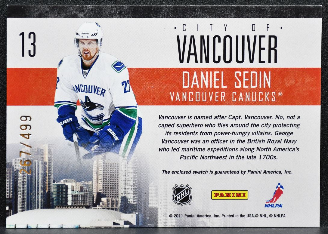 2010-11 Panini Pinnacle City Lights Materials Sedin Canucks 267/499 Jersey 0431