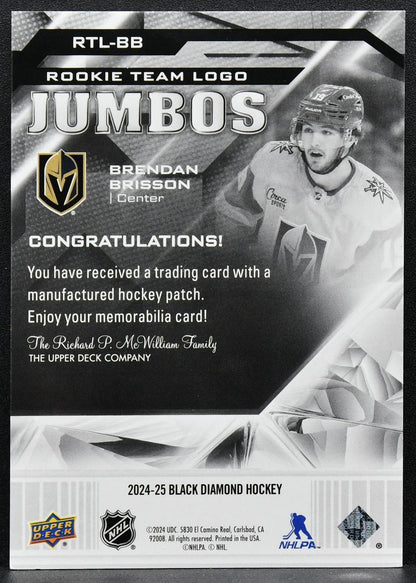 2024-25 UD Black Diamond Rookie Team Logo Jumbos Brendan Brisson RC Patch 9262