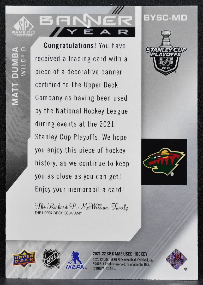 2021-22 SPGU 2021 Stanley Cup Playoffs Banner Year Relics Dumba Jersey 6361