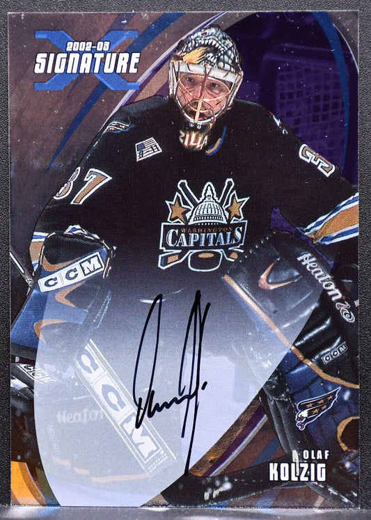 2002-03 In The Game Signature Olaf Kolzig 120 Washington Capitals Auto 0446