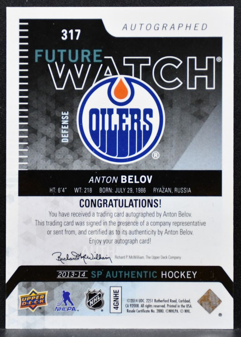 2013-14 SP Authentic Future Watch Auto Anton Belov Oilers RC Auto 774/999 6860