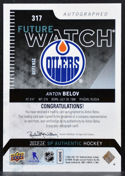 2013-14 SP Authentic Future Watch Auto Anton Belov Oilers RC Auto 774/999 6860