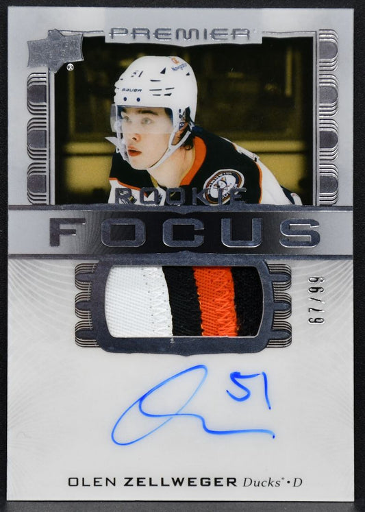 2024-25 UD Premier RC Focus Olen Zellweger  Anaheim Ducks RC Auto /99 Patch 4313