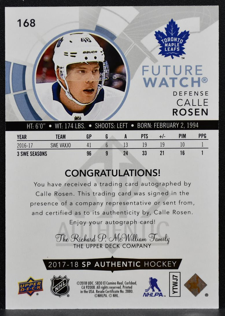 2017-18 SP Authentic Future Watch Auto Calle Rosen RC Auto 187/999 8285