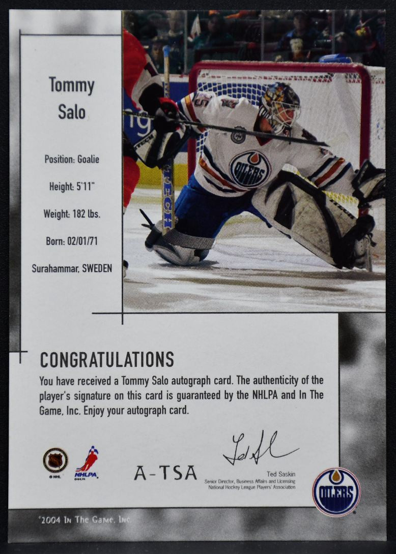 2004-05 In The Game Used Signature Series Tommy Salo A-TSA Auto 3870
