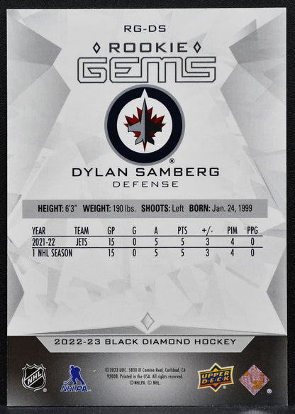 2022-23 UD Black Diamond Rookie Gems Ruby Dylan Samberg Jets RC 084/100 3048