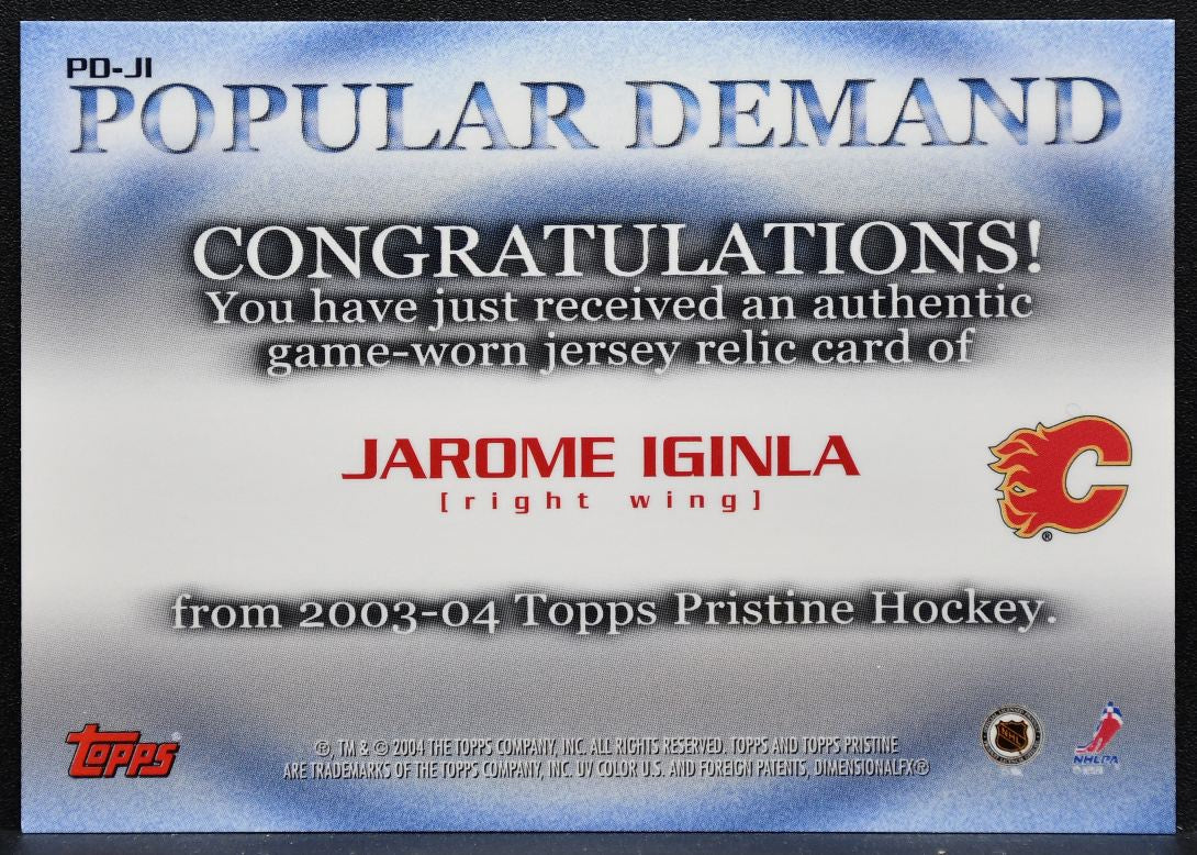 2003-04 Topps Pristine Popular Demand Relics Jarome Iginla Flames Jersey 2769