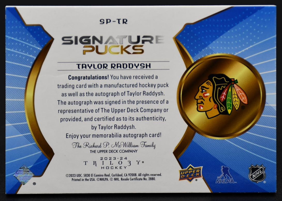 2023-24 UD Trilogy Taylor Raddysh SP-TR Chicago Blackhawks Auto