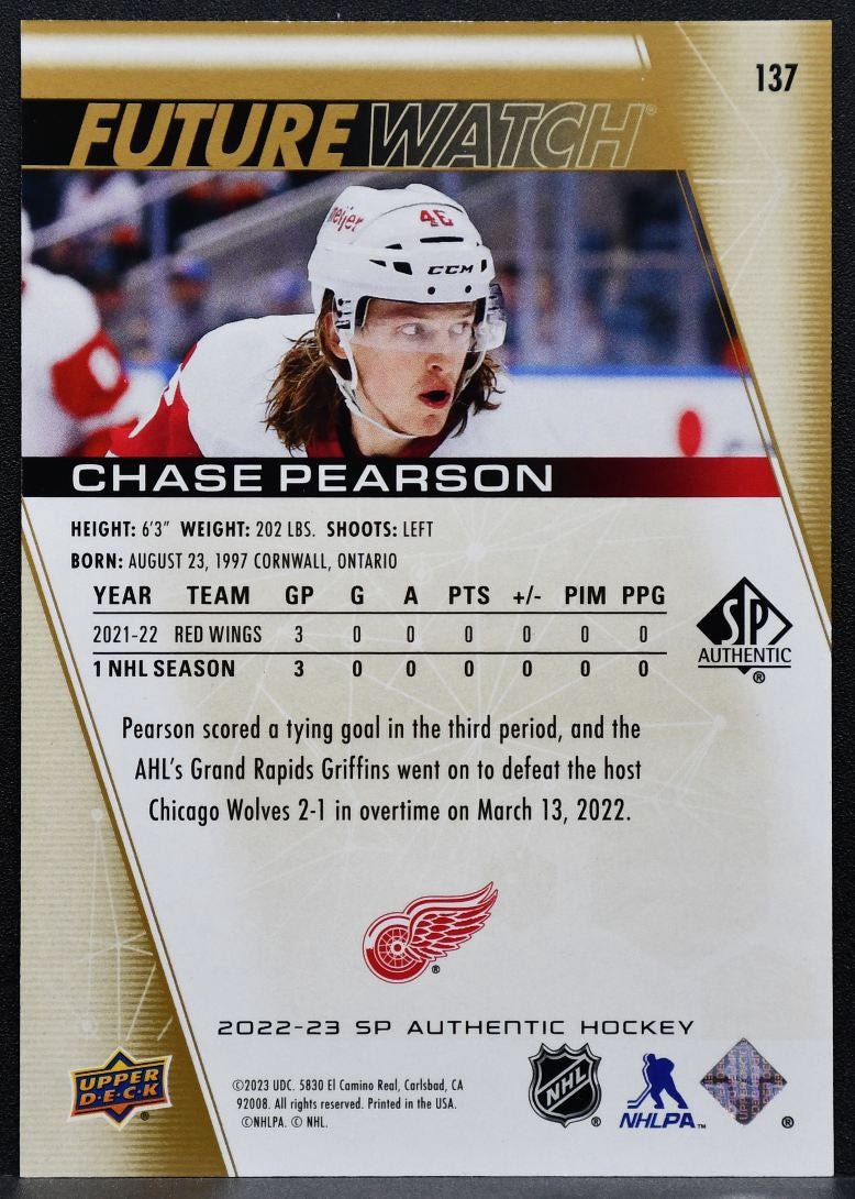 2022-23 SP Authentic Future Watch Chase Pearson 137 Red Wings RC 48/99 5807