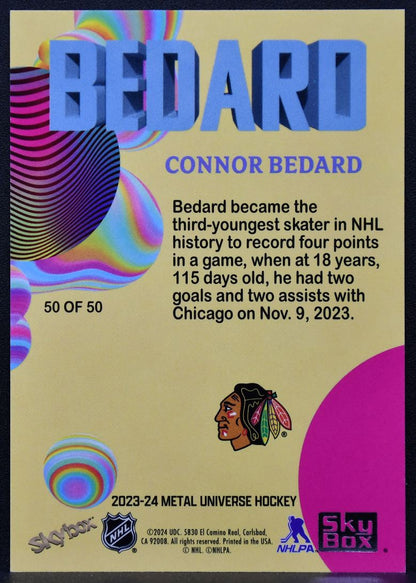 2023-24 UD Metal Universe Z Force Connor Bedard 50 OF 50 Chicago Blackhawks RC 8518