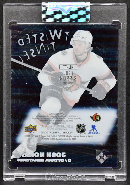 2020-21 UD Clear Cut Twisted Tinsel Josh Norris TT-JN Ottawa Senators Auto 5648