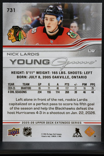 2025-26 Upper Deck Extended Series Young Guns Nick Lardis 731 Blackhawks RC 1129