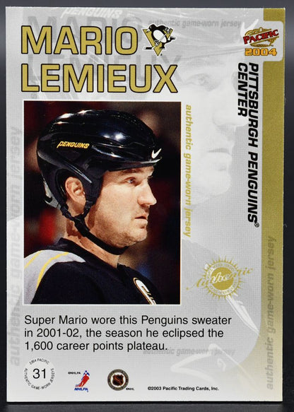 2003-04 Pacific Jersey Mario Lemieux 31 Pittsburgh Penguins Jersey