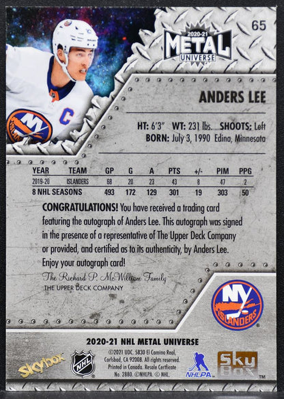 2020-21 Skybox Metal Universe Autographs Anders Lee 65 Auto 5003