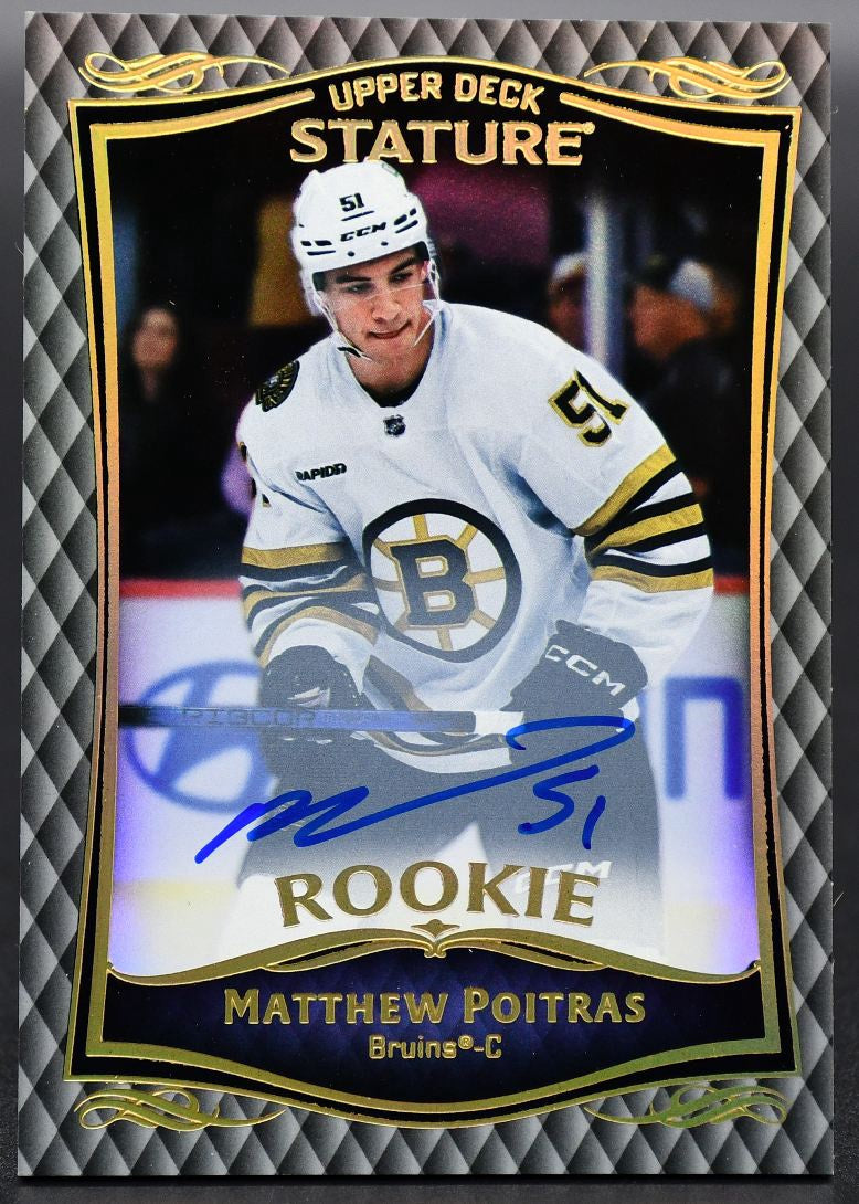 2023-24 UD Stature Update - Matthew Poitras 41 Boston Bruins RC Auto