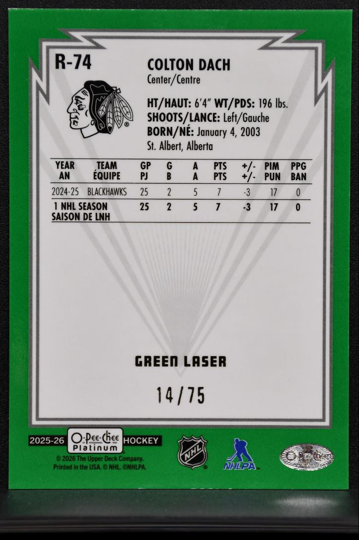 2025-26 O Pee Chee Platinum Retro Rookie Green Laser Dach RC 14/75 2942