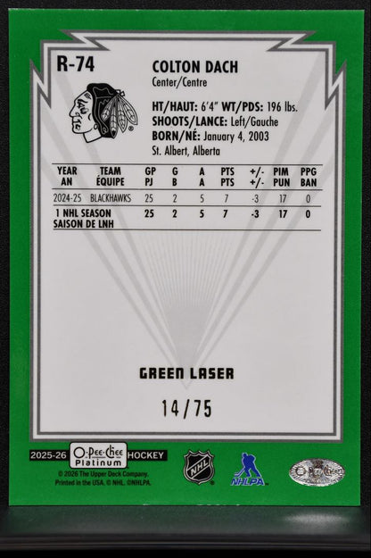 2025-26 O Pee Chee Platinum Retro Rookie Green Laser Dach RC 14/75 2942