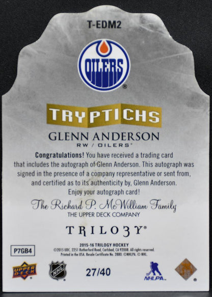 2015-16 Upper Deck Trilogy Tryptichs Auto Glenn Anderson Oilers Auto 27/40 4687