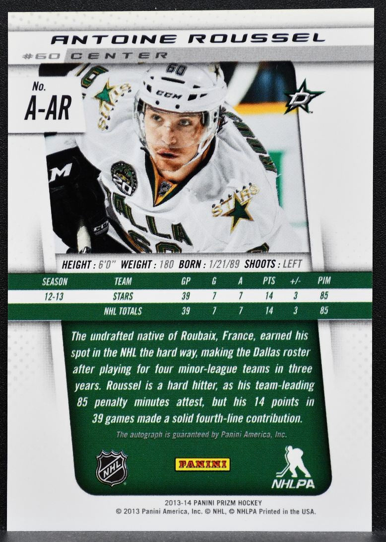 2013-14 Panini Prizm Rookie Autographs Antoine Roussel A-AR Stars Auto 9532