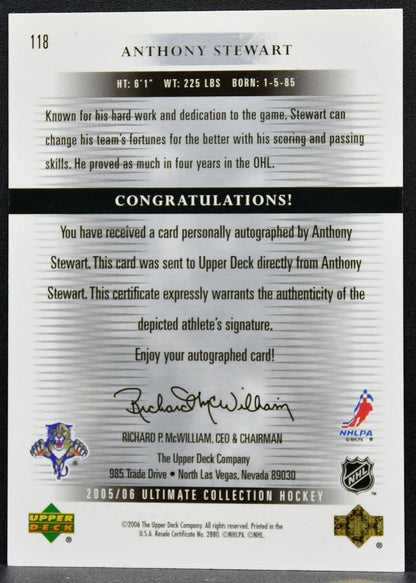 2005-06 UD Ultimate Collection Rookies Auto Anthony Stewart RC Auto 1726