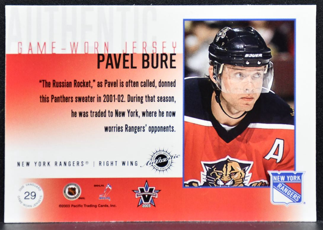 2002-03 Pacific Vanguard Jersey Pavel Bure New York Rangers 216/511 Jersey 7508