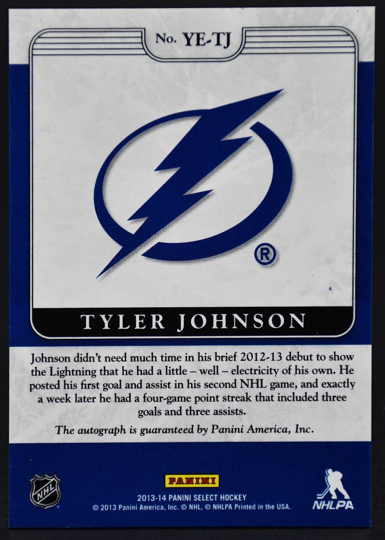 Carte autographiée de Tyler Johnson (Tampa Bay Lightning) de la collection Panini Select Youth Explosion 2013-14